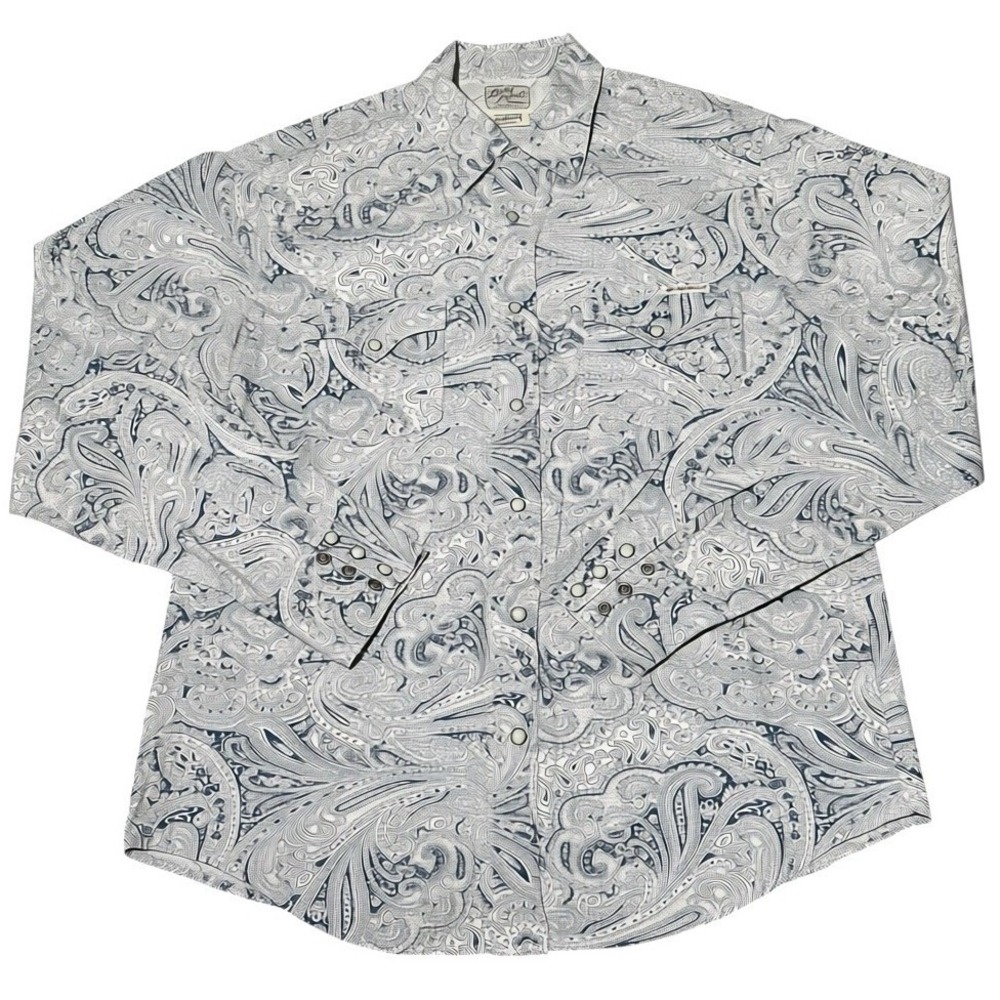 Lucky Brand Western Pearl Snap Paisley Shirt‎ Men's Medium Blue White